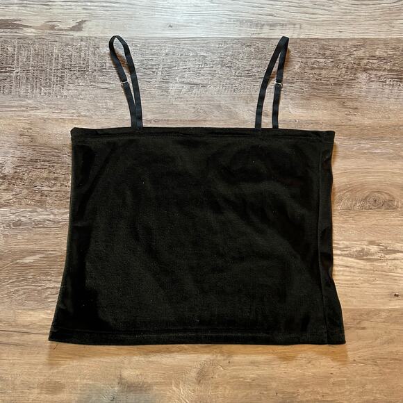 Vintage Black Velvet Cami Top w/ Rhinestone Strap Sliders Y2K Partycore - Picture 3 of 5